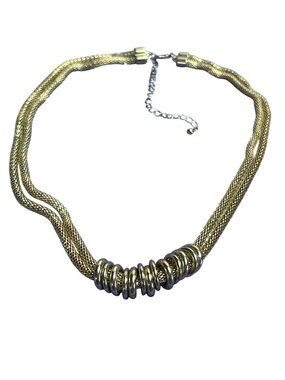 Vintage 90s Goldtone Mesh 2 Strand Necklace Slider Rings 18 - 21 inches Long